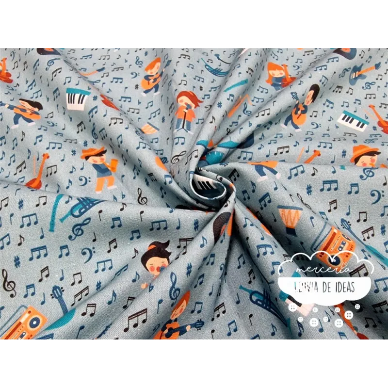 Algodón estampado Música Retro
