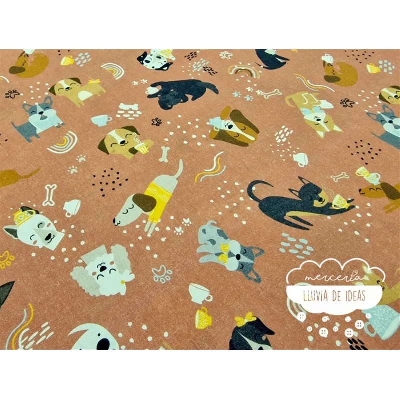 Algodón infantil Perros Coffee