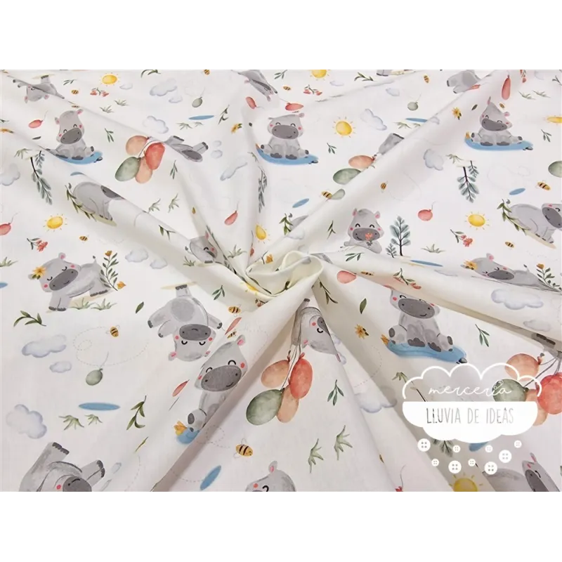 Algodón infantil Hipopótamos