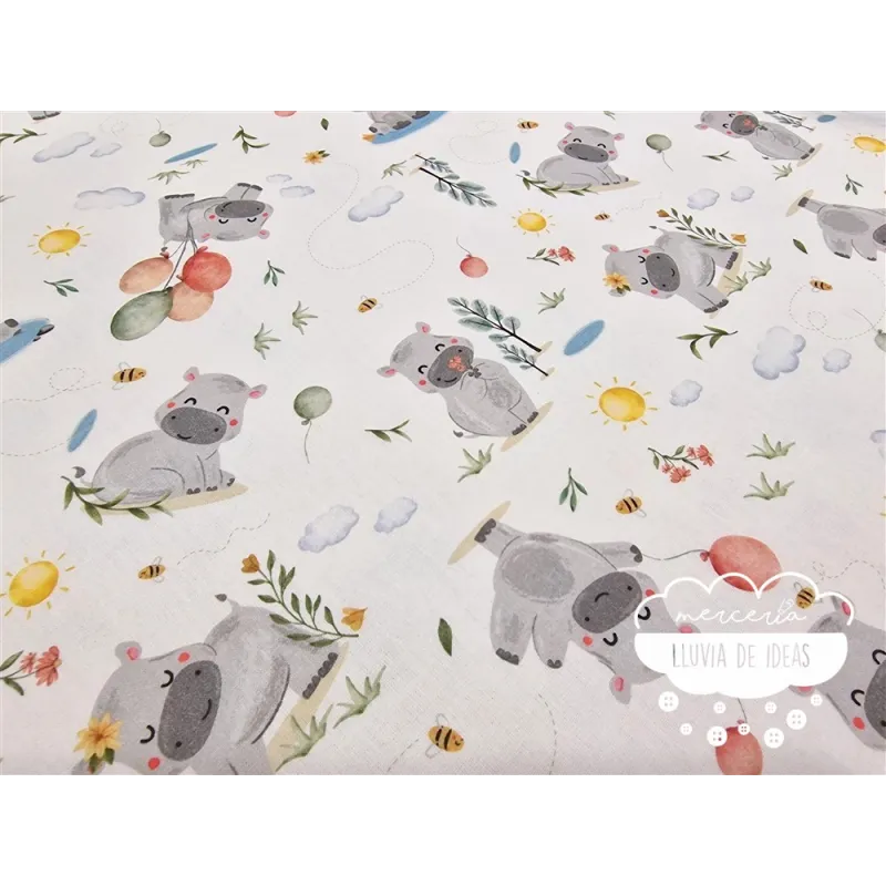 Algodón infantil Hipopótamos