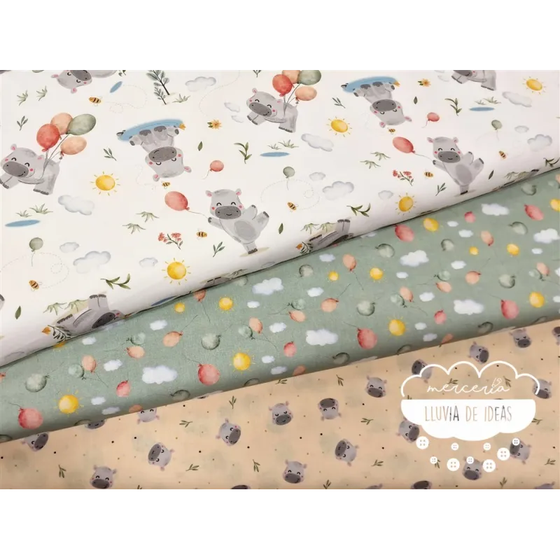 Algodón infantil Hipopótamos
