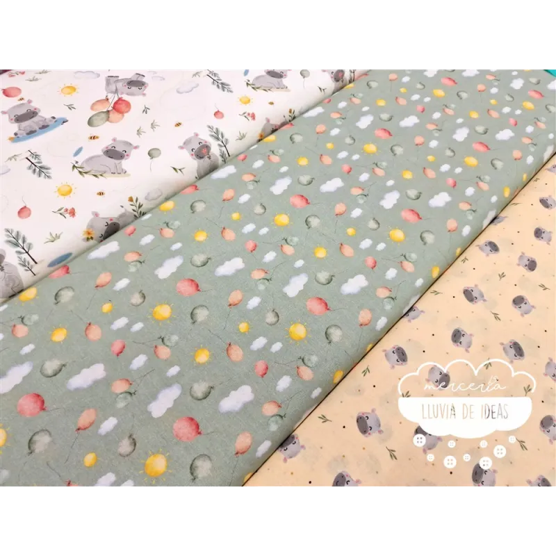 Algodón infantil Hipopótamos