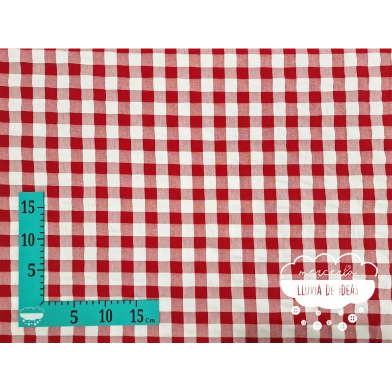Seersucker vichy cuadros rojo y blanco