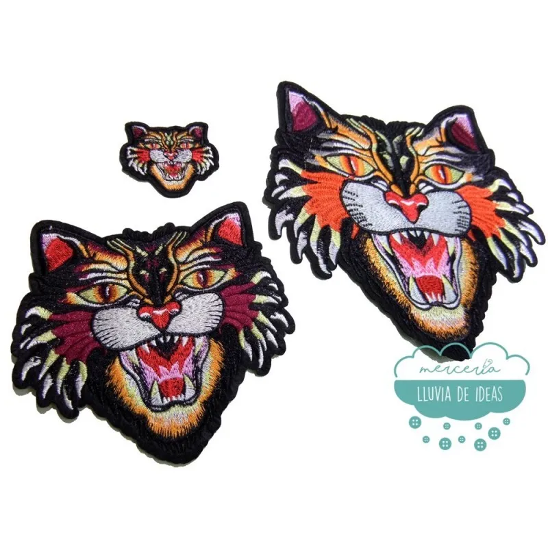 Parche bordado termoadhesivo - Gato Salvaje Mercería Lluvia de Ideas