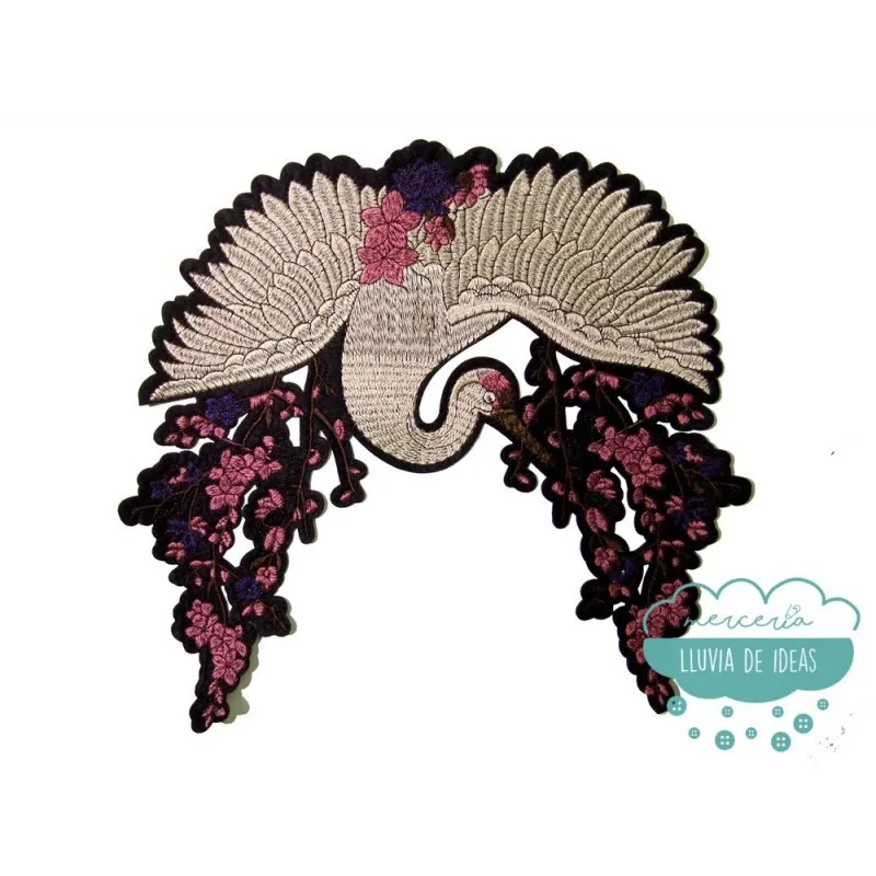 Parche bordado termoadhesivo - Garza- AGOTADO TEMPORALMENTE Mercería Lluvia de Ideas