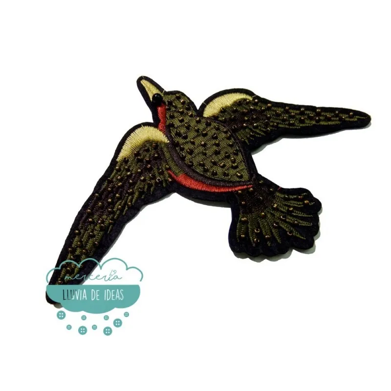 Parche bordado termoadhesivo - Pájaro con rocalla Mercería Lluvia de Ideas