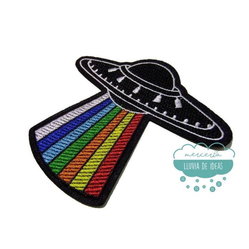 Parche bordado termoadhesivo - Ovni arco iris