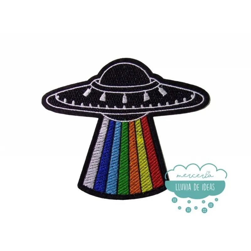 Parche bordado termoadhesivo - Ovni arco iris Mercería Lluvia de Ideas
