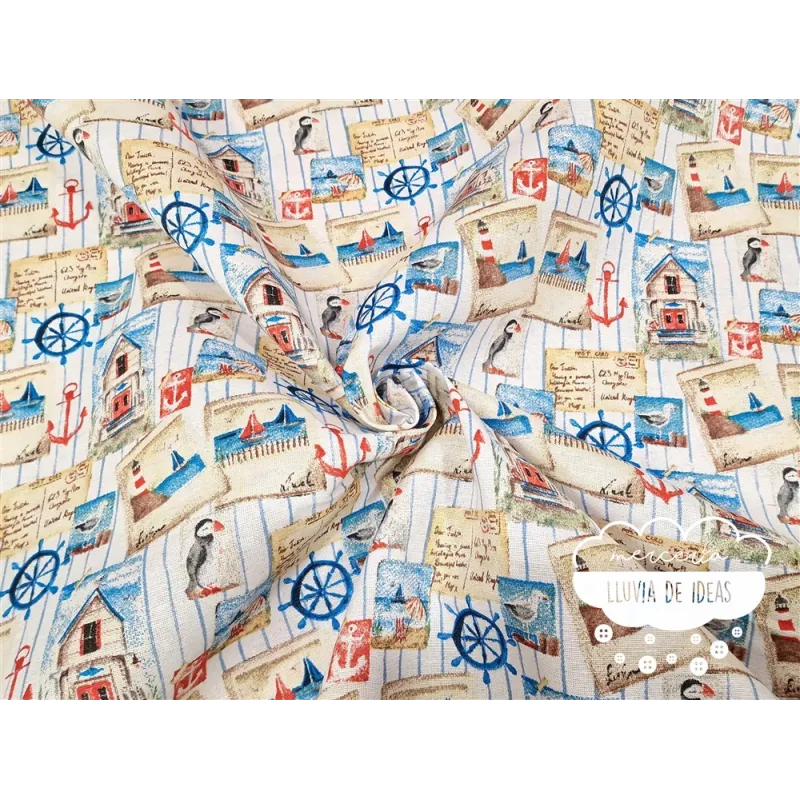 Loneta estampada Postales marineras