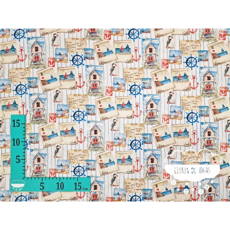 Loneta estampada Postales marineras