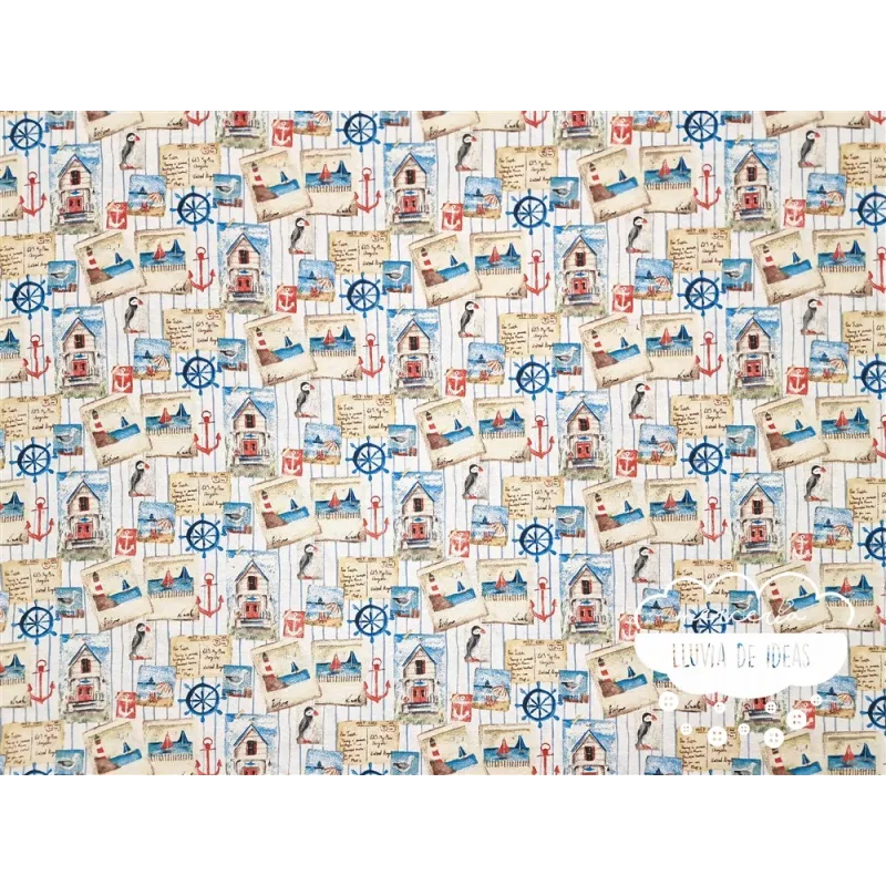 Loneta estampada Postales marineras