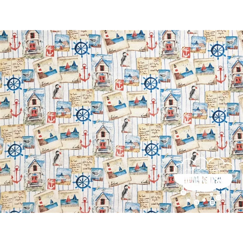 Loneta estampada Postales marineras