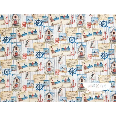 Loneta estampada Postales marineras