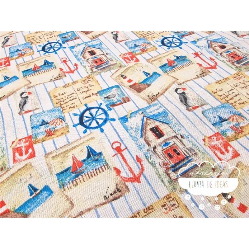 Loneta estampada Postales marineras