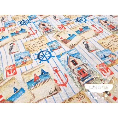 Loneta estampada Postales marineras