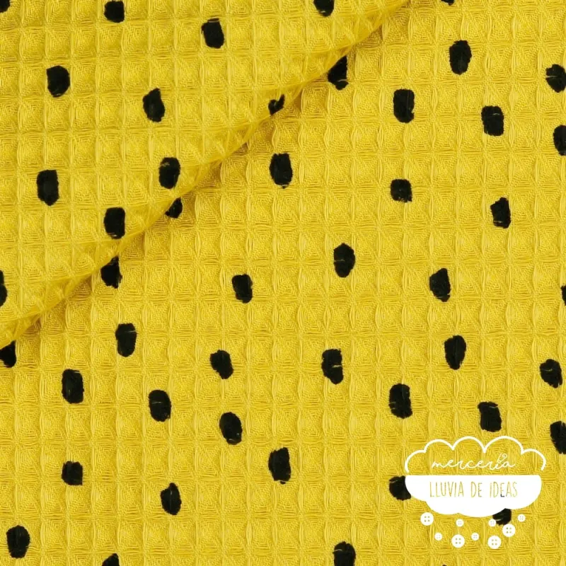 Waffle lunares fondo mostaza