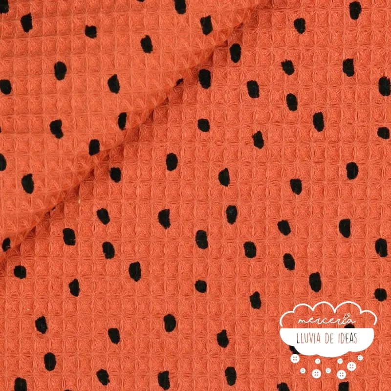Waffle lunares fondo teja