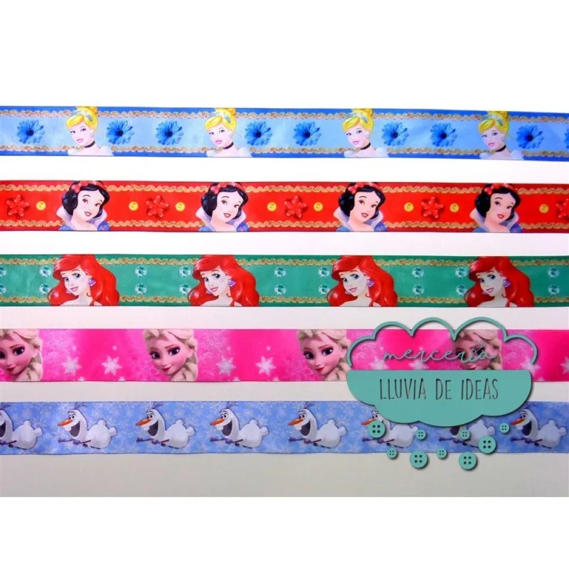 Cinta de raso o satén estampado - Colección Princesas Disney y Olaf
