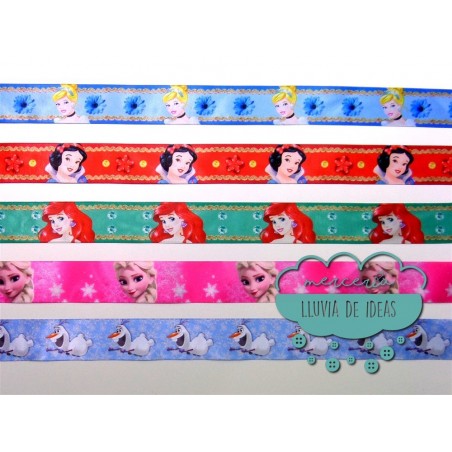 Cinta de raso o satén estampado - Colección Princesas Disney y Olaf