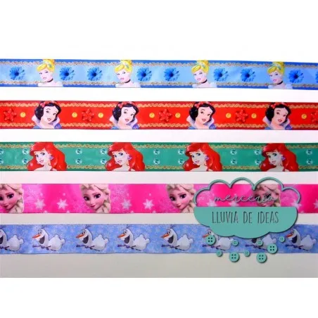 Cinta de raso o satén estampado - Colección Princesas Disney y Olaf