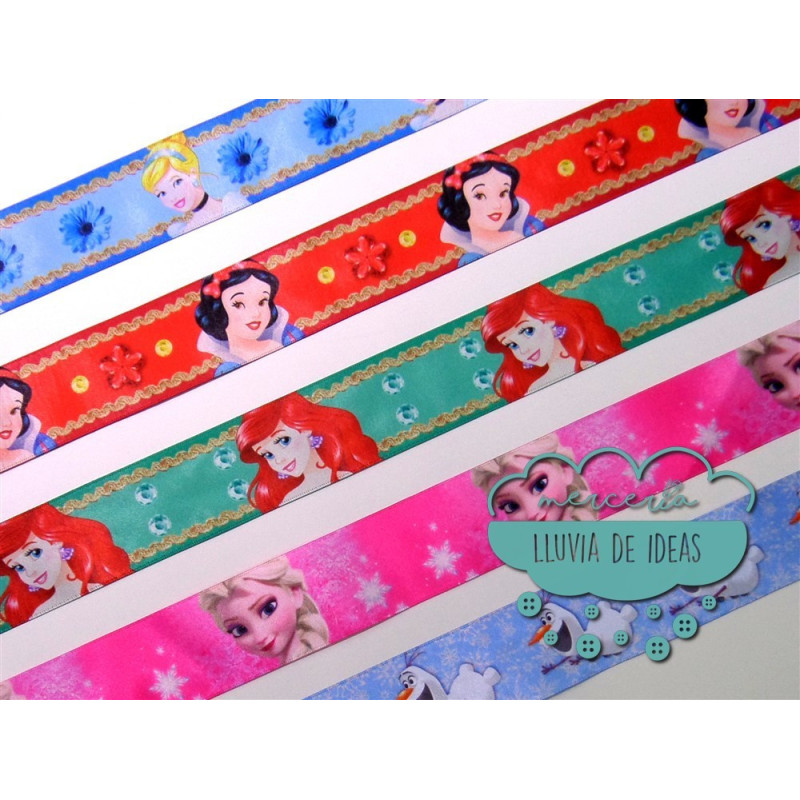 Cinta de raso o satén estampado - Colección Princesas Disney y Olaf