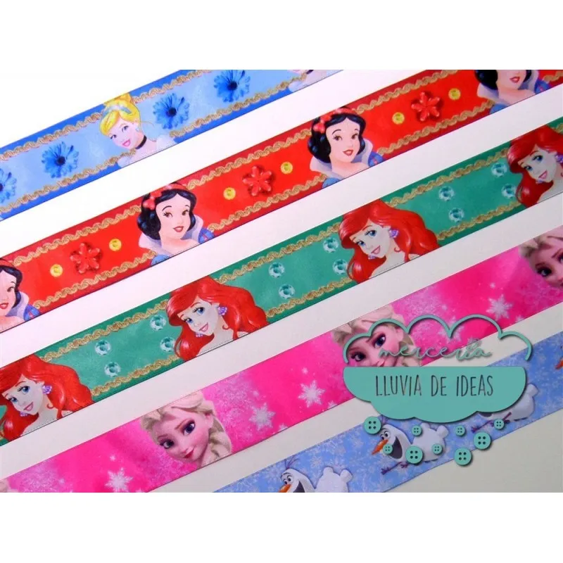 Cinta de raso o satén estampado - Colección Princesas Disney y Olaf