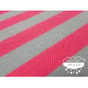 Tela de rayas bicolor fucsia y menta grisáceo