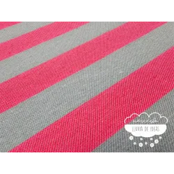 Tela de rayas bicolor fucsia y menta grisáceo