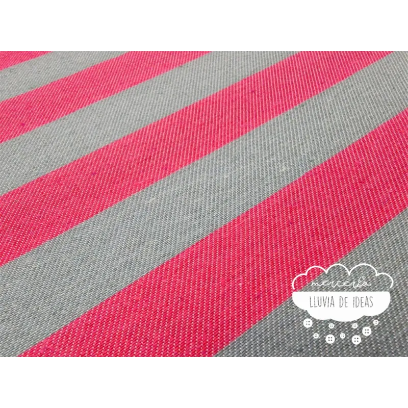Tela de rayas bicolor fucsia y menta grisáceo