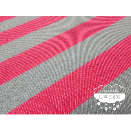 Tela de rayas bicolor fucsia y menta grisáceo