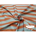 Tela de rayas bicolor naranja y menta grisáceo