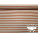 Tela de rayas bicolor naranja y menta grisáceo