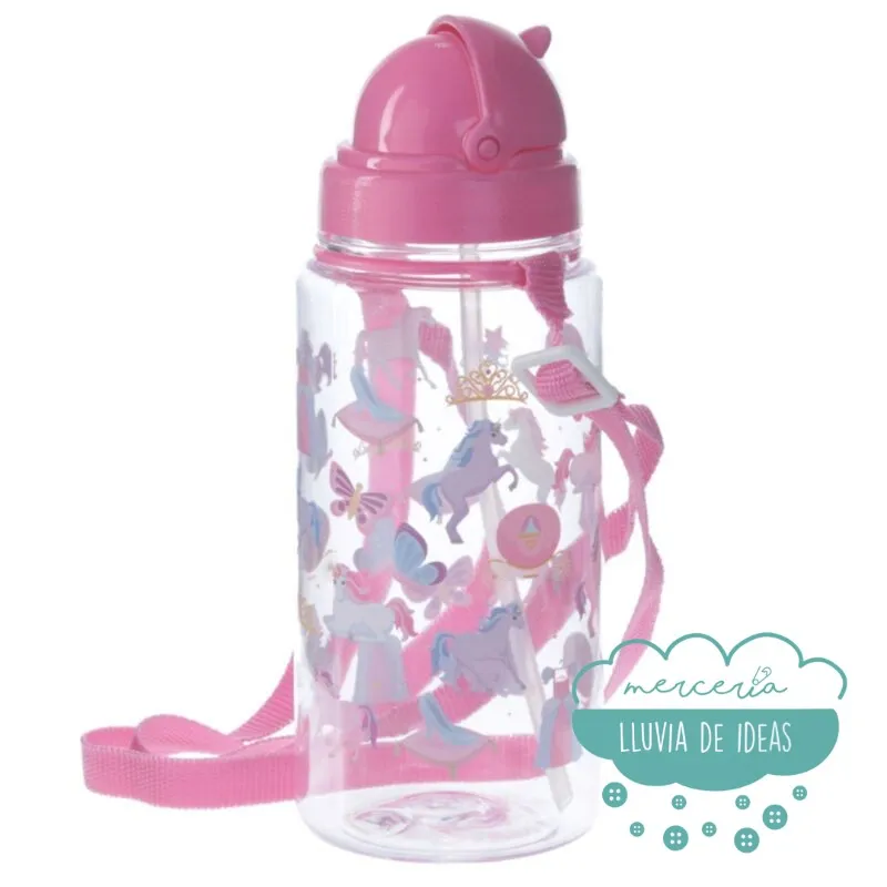 Botella infantil con correa y pajita Unicornios