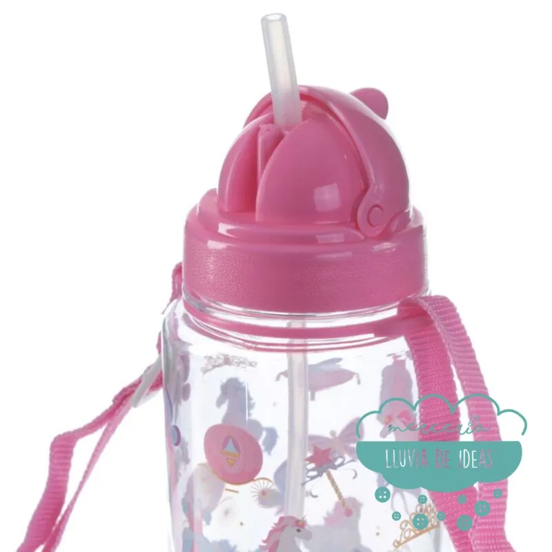 Botella infantil con correa y pajita Unicornios