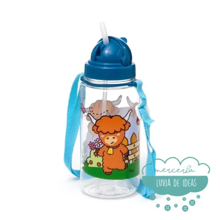 Botella infantil con correa y pajita Vacas