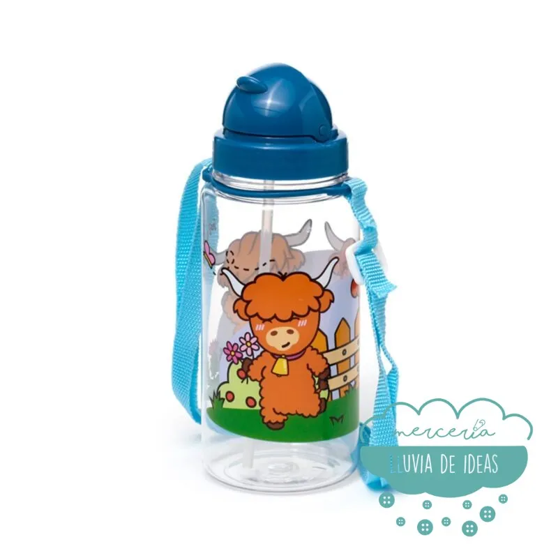 Botella infantil con correa y pajita Vacas