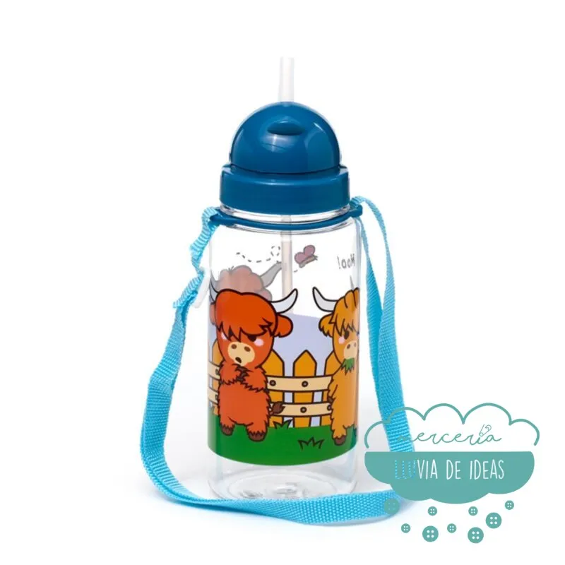Botella infantil con correa y pajita Vacas