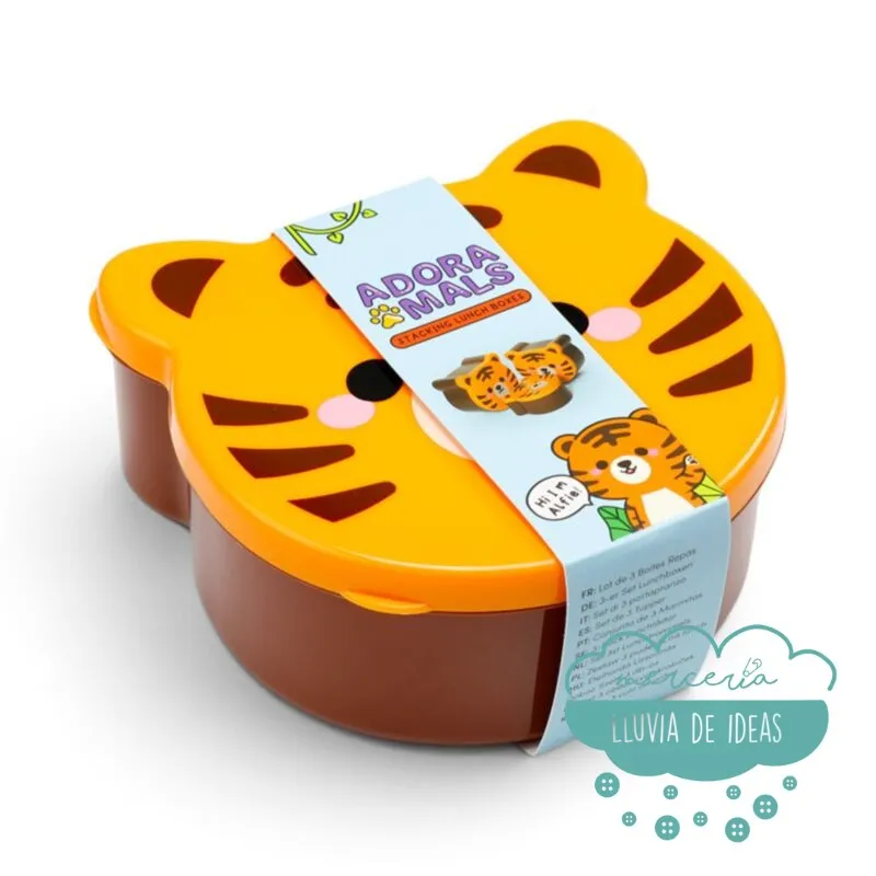Set de 3 Tuppers infantiles o Fiambreras Tigre kawaii Puckator