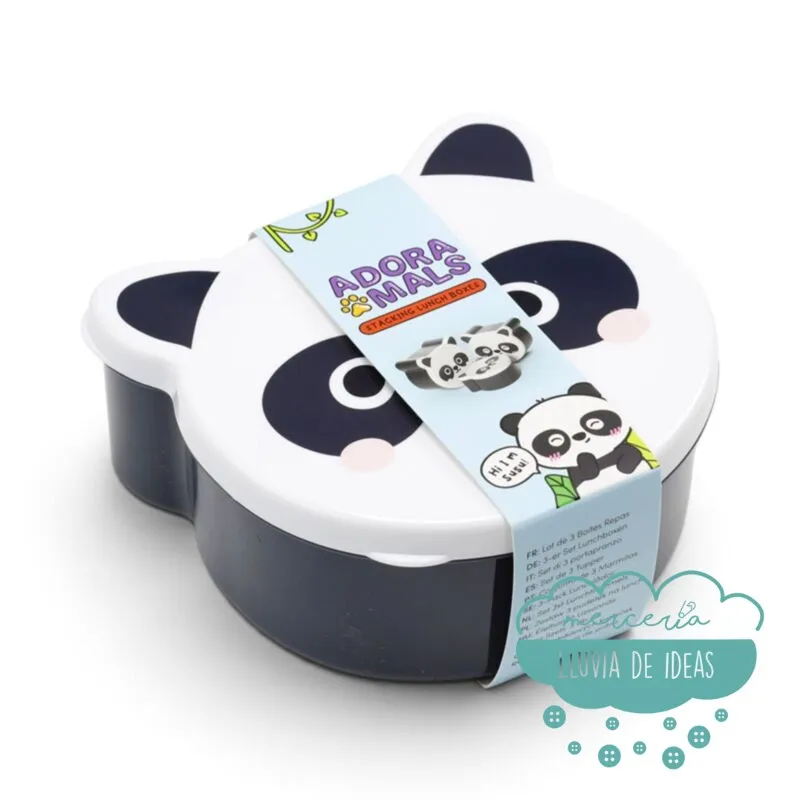 Set de 3 Tuppers infantiles o Fiambreras Panda kawaii