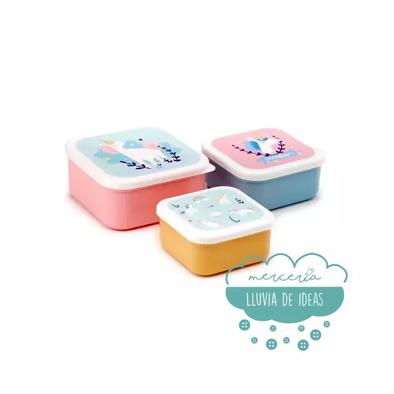 Set de 3 Tuppers infantiles o Fiambreras Unicornio Magic