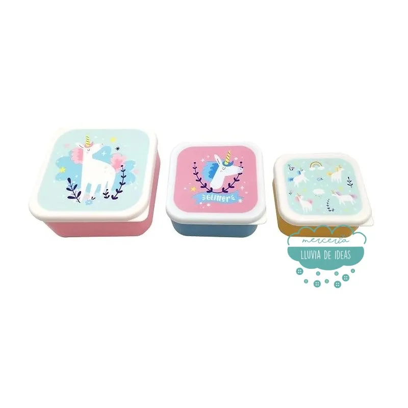 Set de 3 Tuppers infantiles o Fiambreras Unicornio Magic