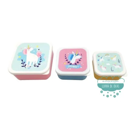 Set de 3 Tuppers infantiles o Fiambreras Unicornio Magic