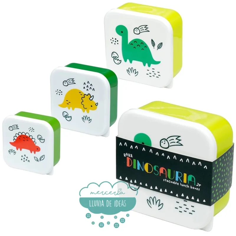 Set de 3 Tuppers infantiles o Fiambreras Dinosauria