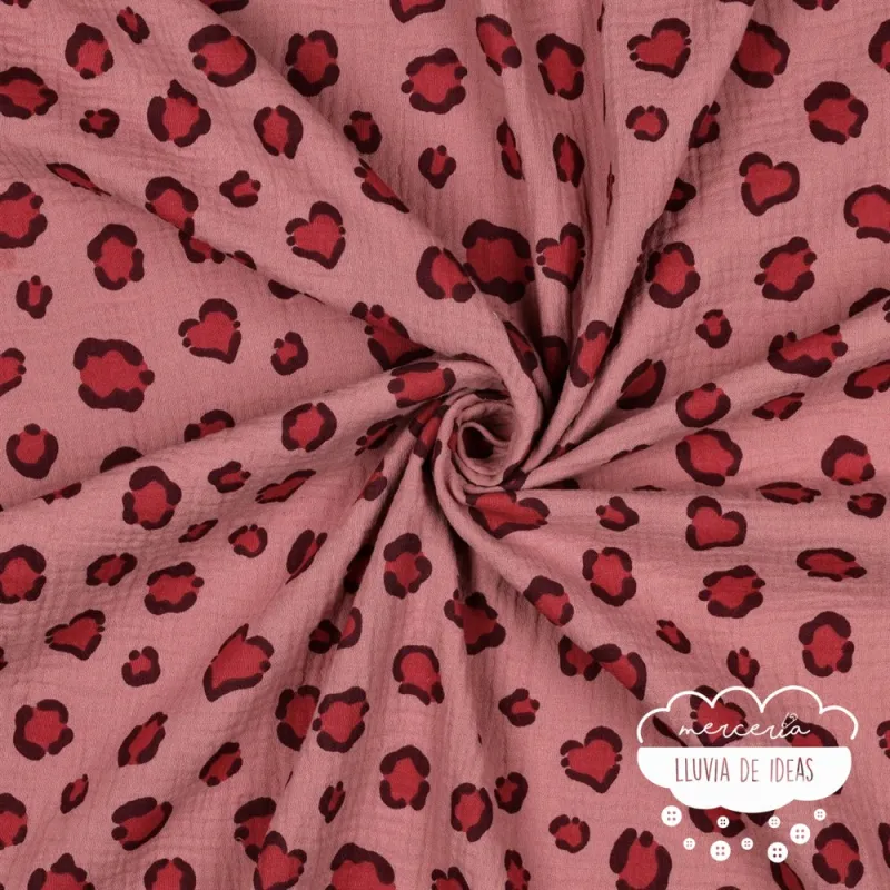 Muselina estampada Leopardo rosa