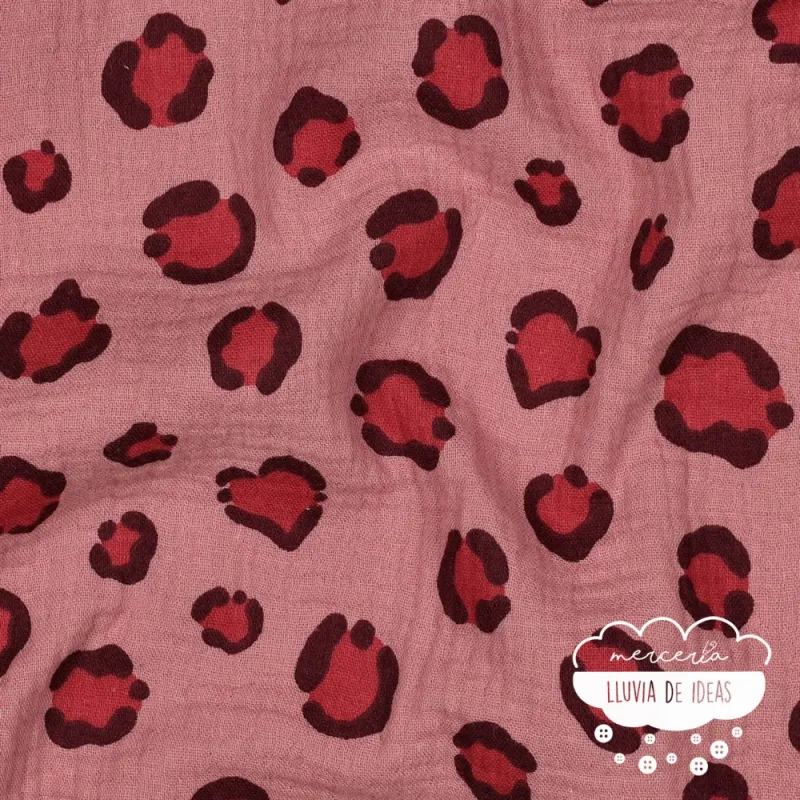 Muselina estampada Leopardo rosa