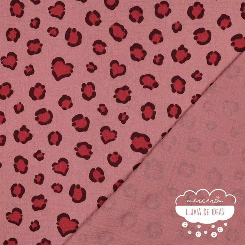 Muselina estampada Leopardo rosa