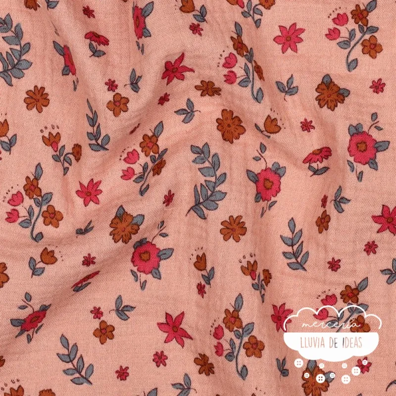 Muselina estampada Flores Tierra