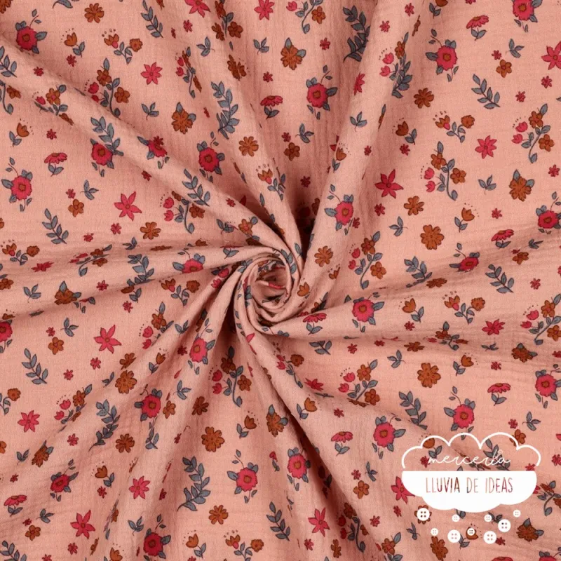 Muselina estampada Flores Tierra