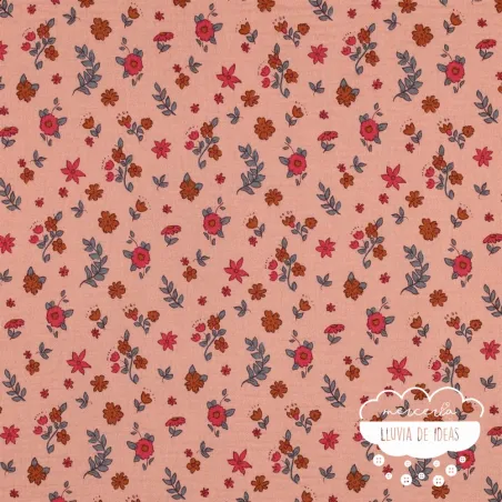 Muselina estampada Flores Tierra
