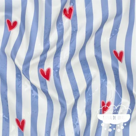 Tela impermeable Raincoat Corazones y rayas